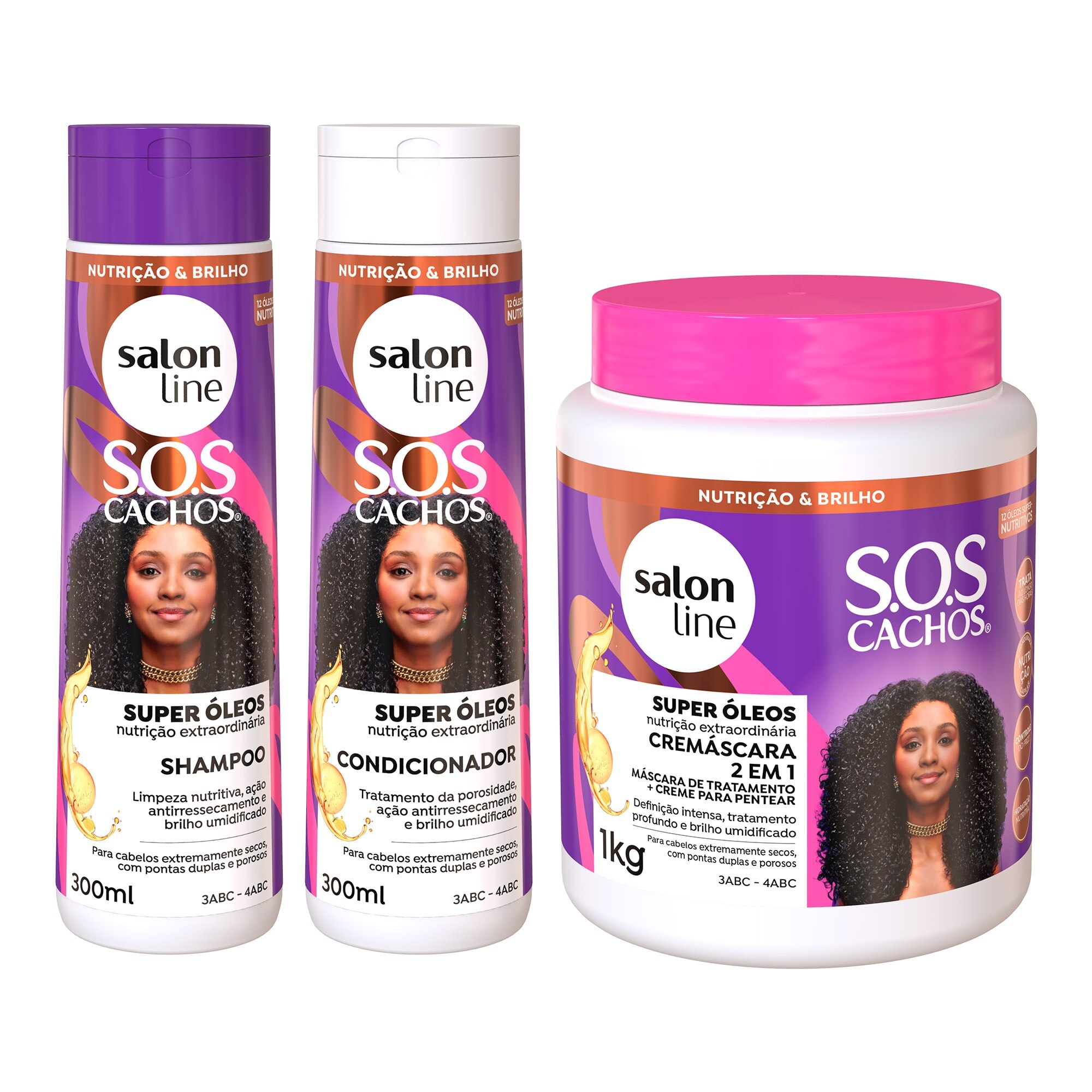 Kit Sos Cachos Super Oleos Com Shampoo Condicionador Ecremascara De Cachos Salon Line