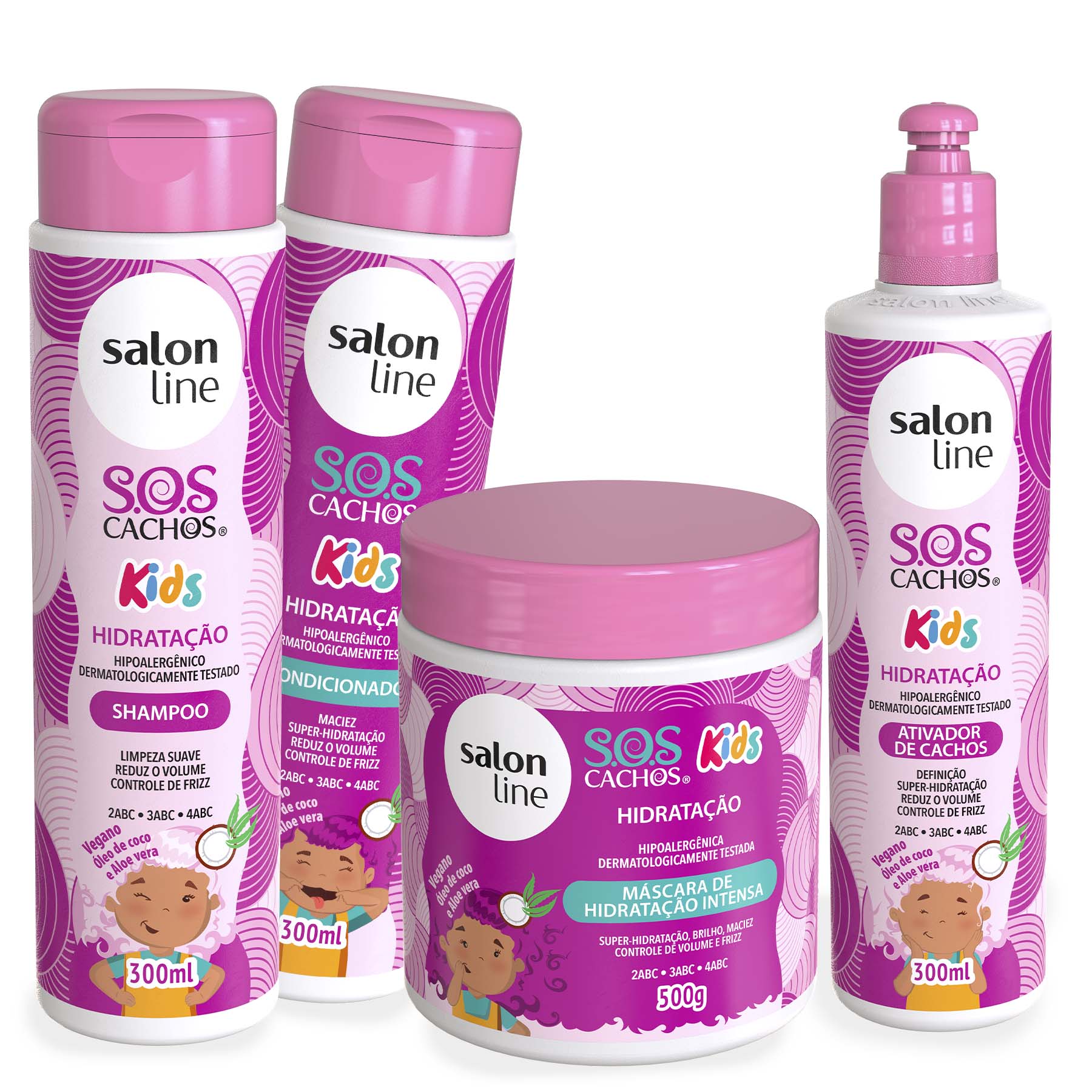 Kit Sos Kids Shampoo Condicionador Mascara Ativador De Cachos