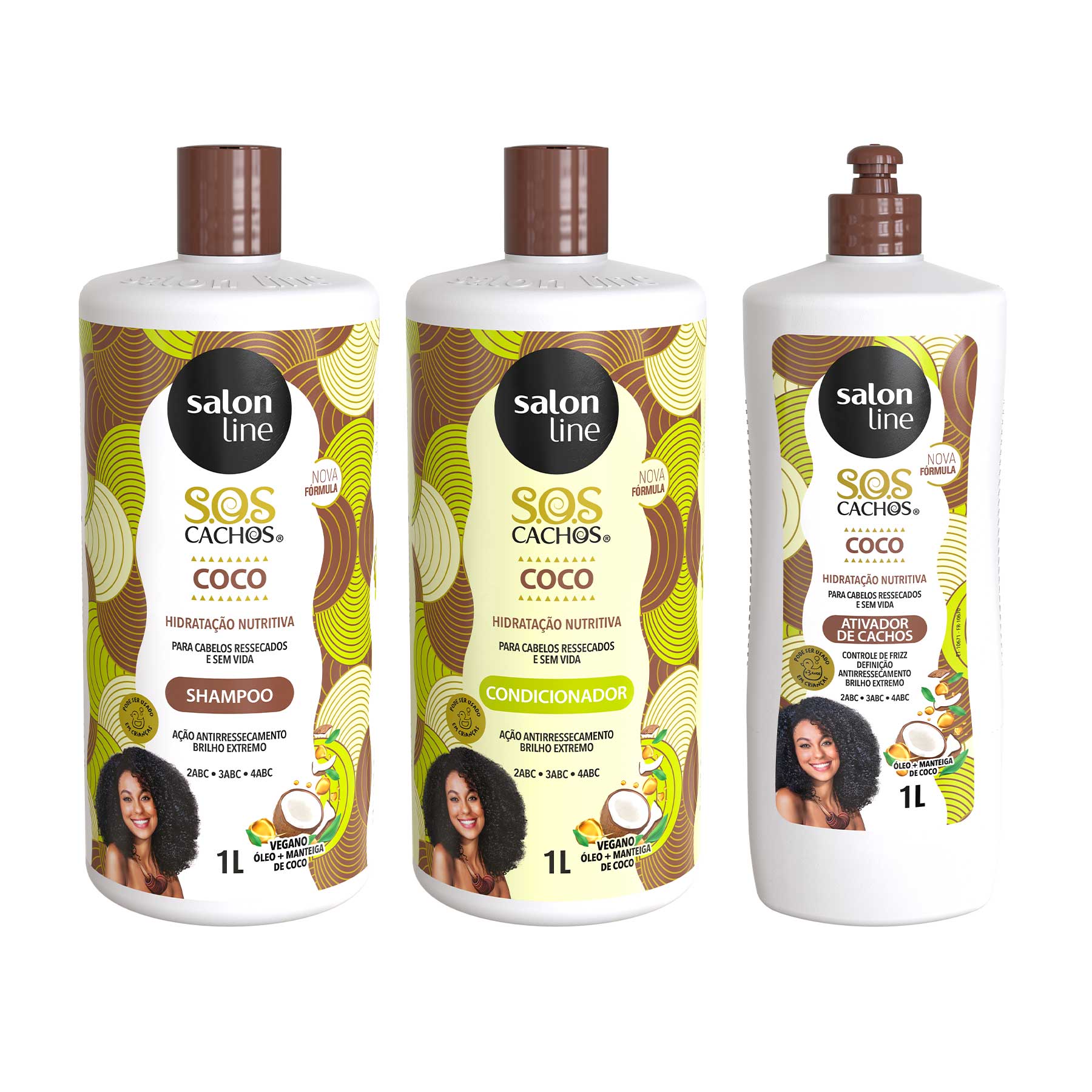 Kit Sos Cachos Coco Familia Com Ativador Litrao Salon Line