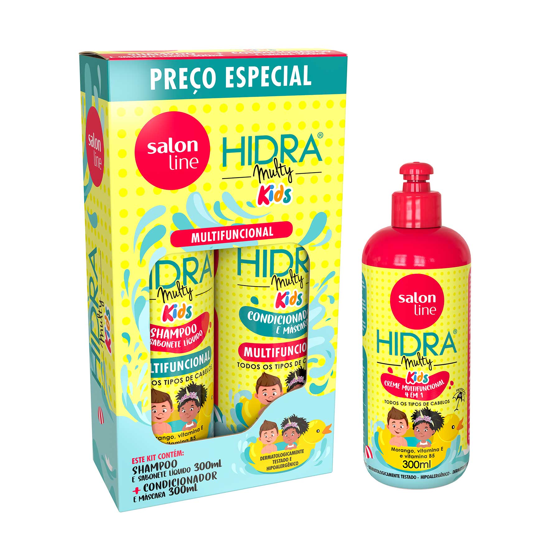 Kit Hidra Multy Kids Completo Creme Shampoo E Condicionador