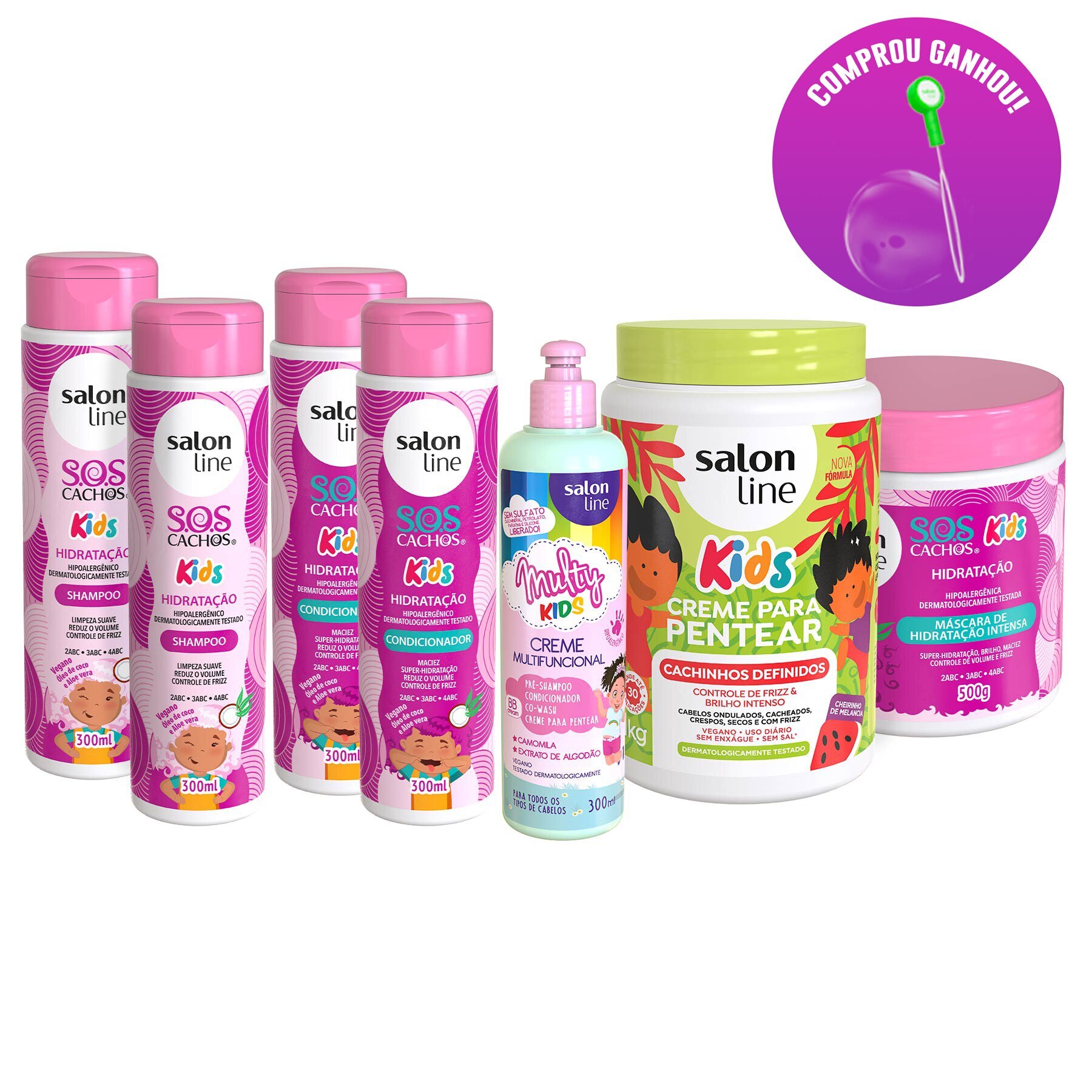 Kit Sos Cachos Kids Multy Creme De Pentear 1kg Salon Line